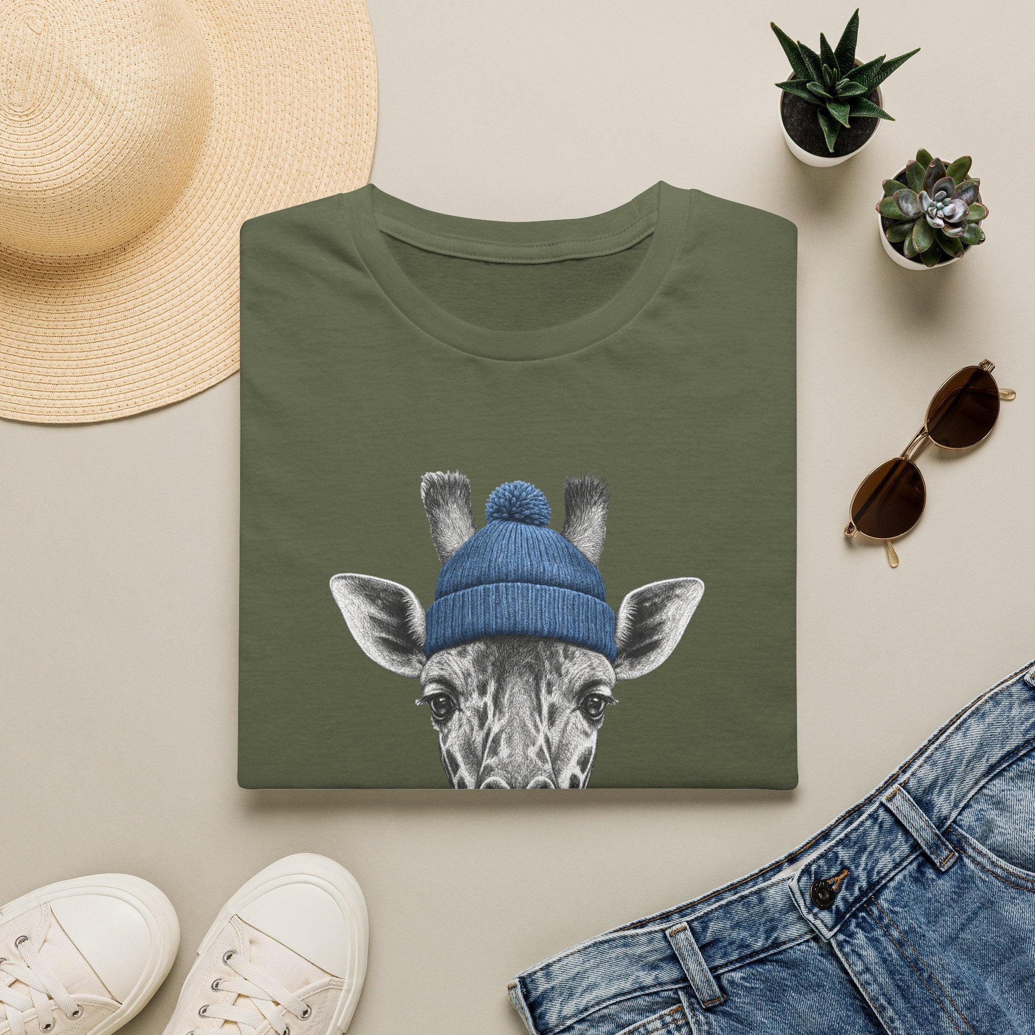 Giraffe Beanie T-Shirt