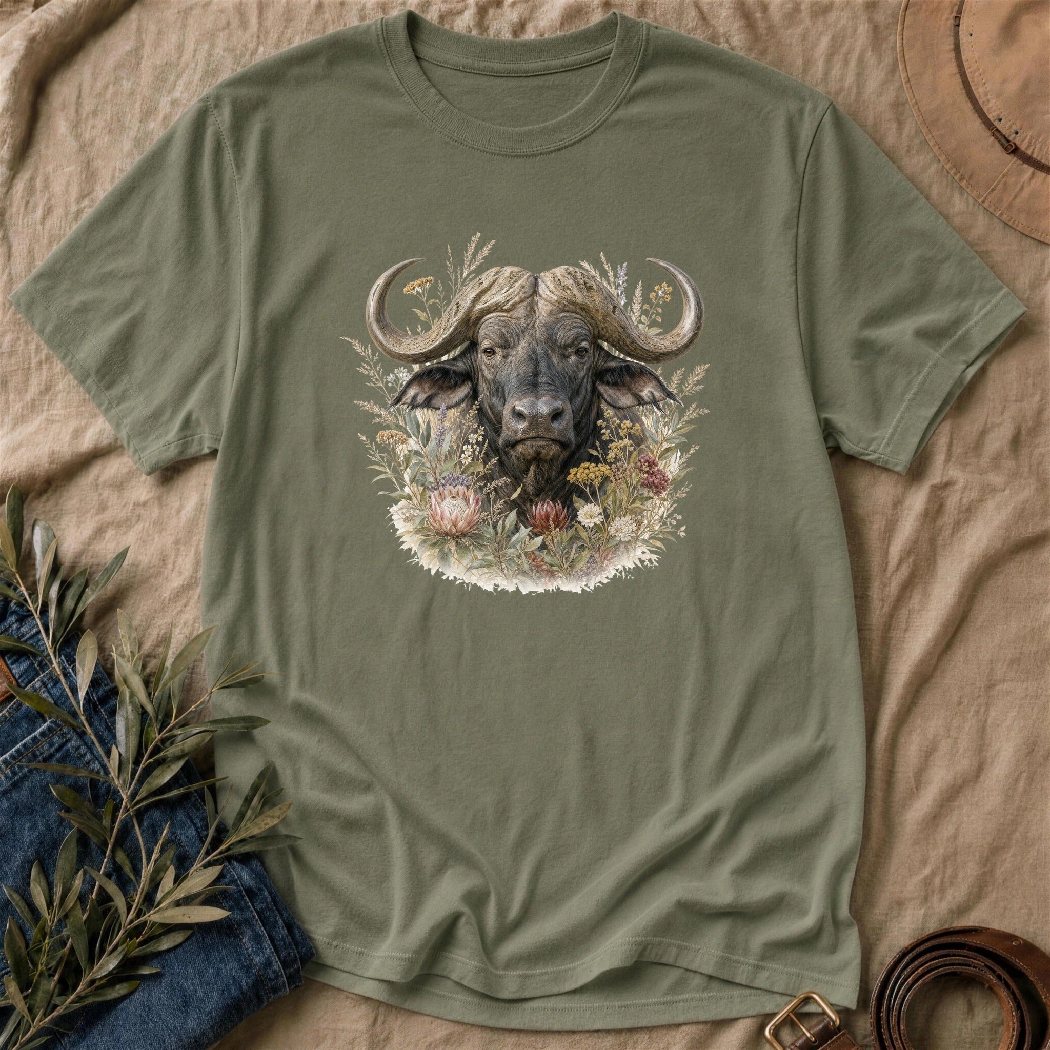 Floral Buffalo - Military Green