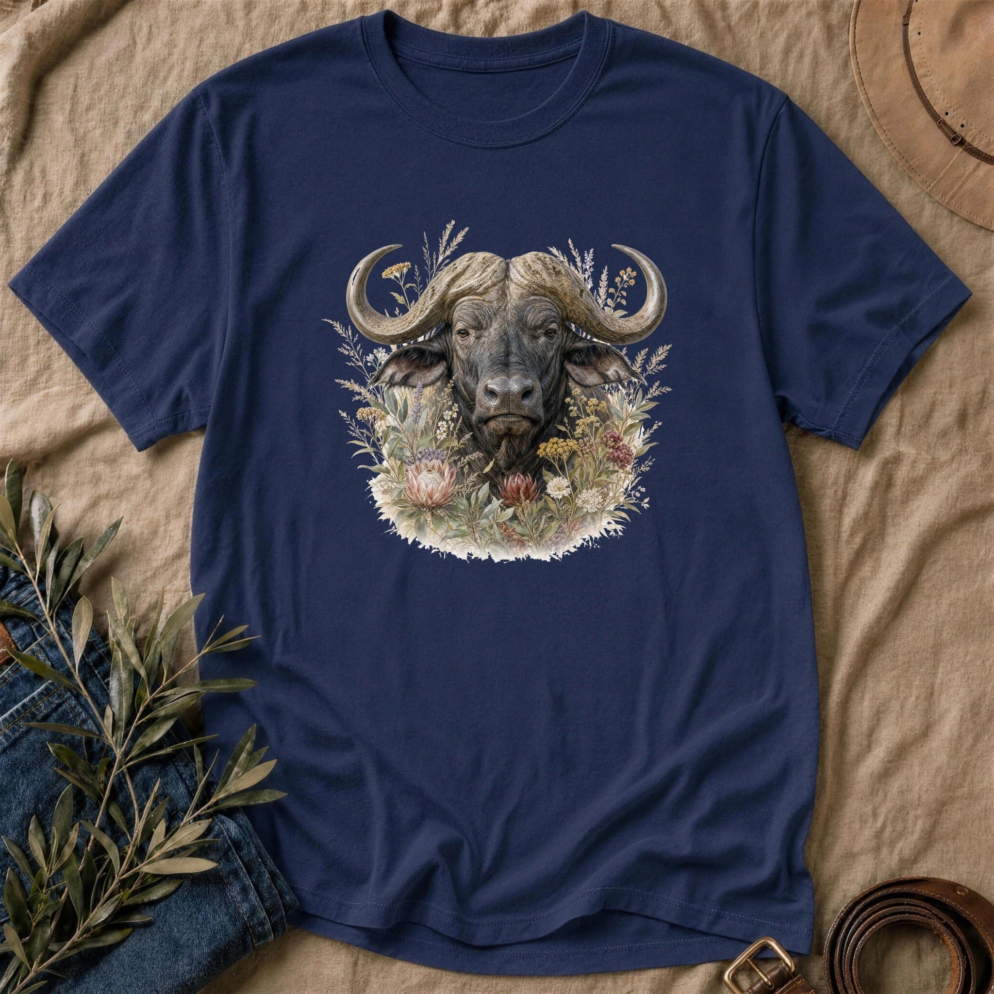 Floral Buffalo - Navy